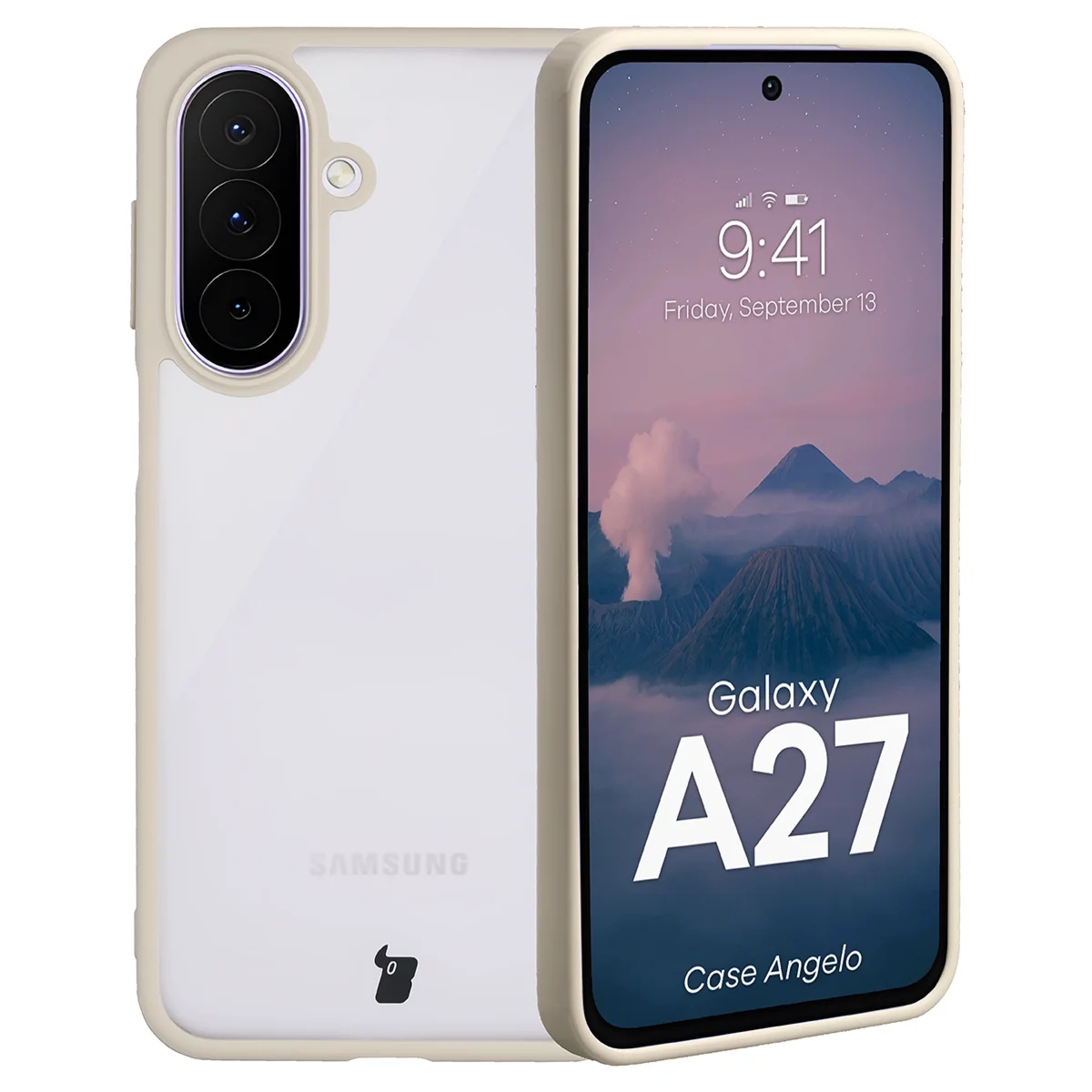 Etui Bizon Case Angelo do Galaxy A27 5G, półprzezroczyste z beżową ramką