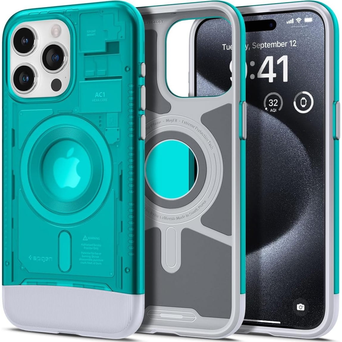 Image of Etui Spigen Classic C1 Mag MagSafe do iPhone 15 Pro, turkusowe