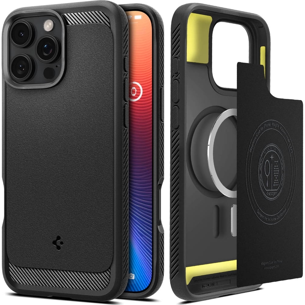 Image of Etui Spigen Rugged Armor Mag do MagSafe do iPhone 16 Pro, czarne