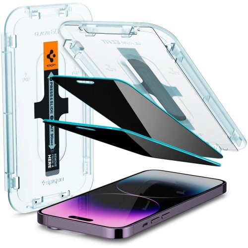 Image of Szkło do etui + Aplikator Spigen Glas.tr Privacy EZ Fit 2-Pack do iPhone 14 Pro Max