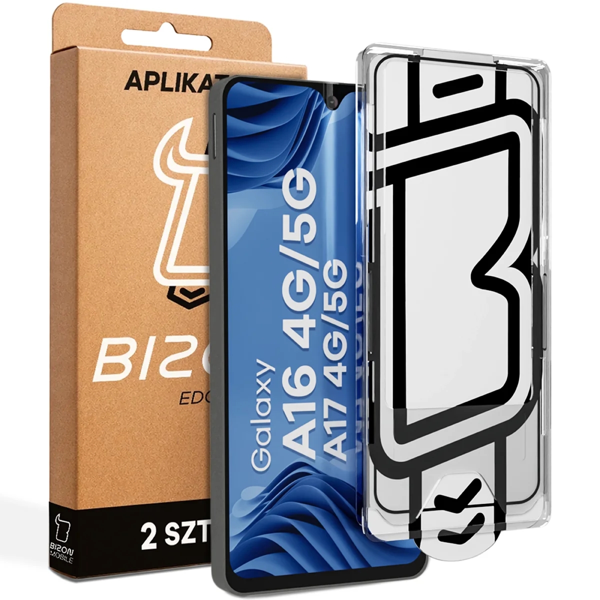 Szkło hartowane z ramką aplikacyjną Bizon Glass Aplikator Edge do Galaxy A16 / A17, 2 zestawy