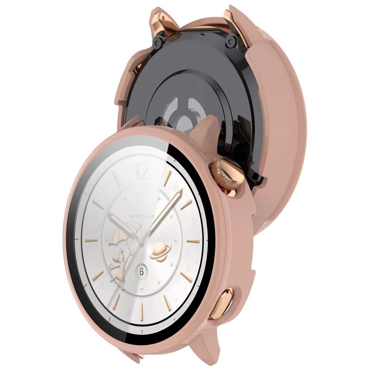 Etui ze szkłem do zegarka Bizon Case Watch Adamo do OnePlus Watch 3 43 mm,  różowe