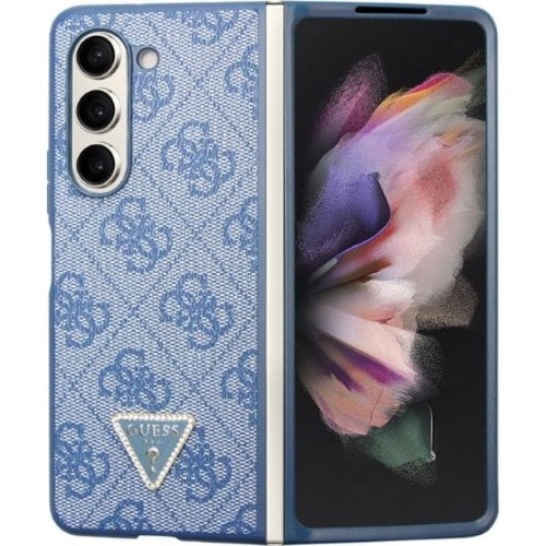 Image of Etui Guess HardCase Leather 4G Triangle Strass do Galaxy Z Fold5, niebieskie