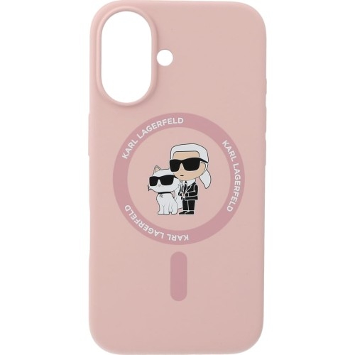 Image of Etui Karl Lagerfeld Hard Case Silicone Karl & Choupette Heads Ring MagSafe do iPhone 16, różowe