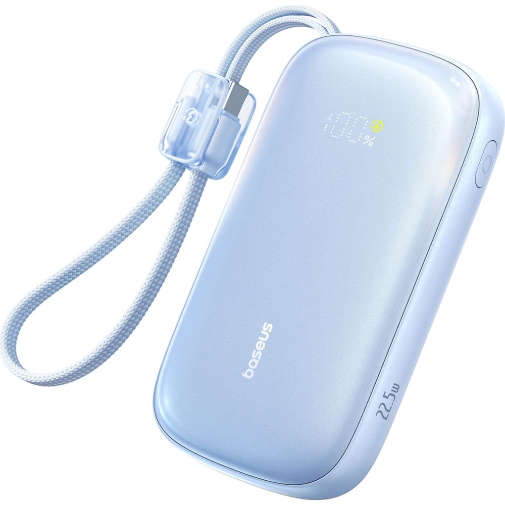 Powerbank z wyświetlaczem Baseus EnerFill FC21 20000mAh, 22.5W, USB-A, 1x USB-C, USB-A  + kabel USB-C – Lightning, niebieski