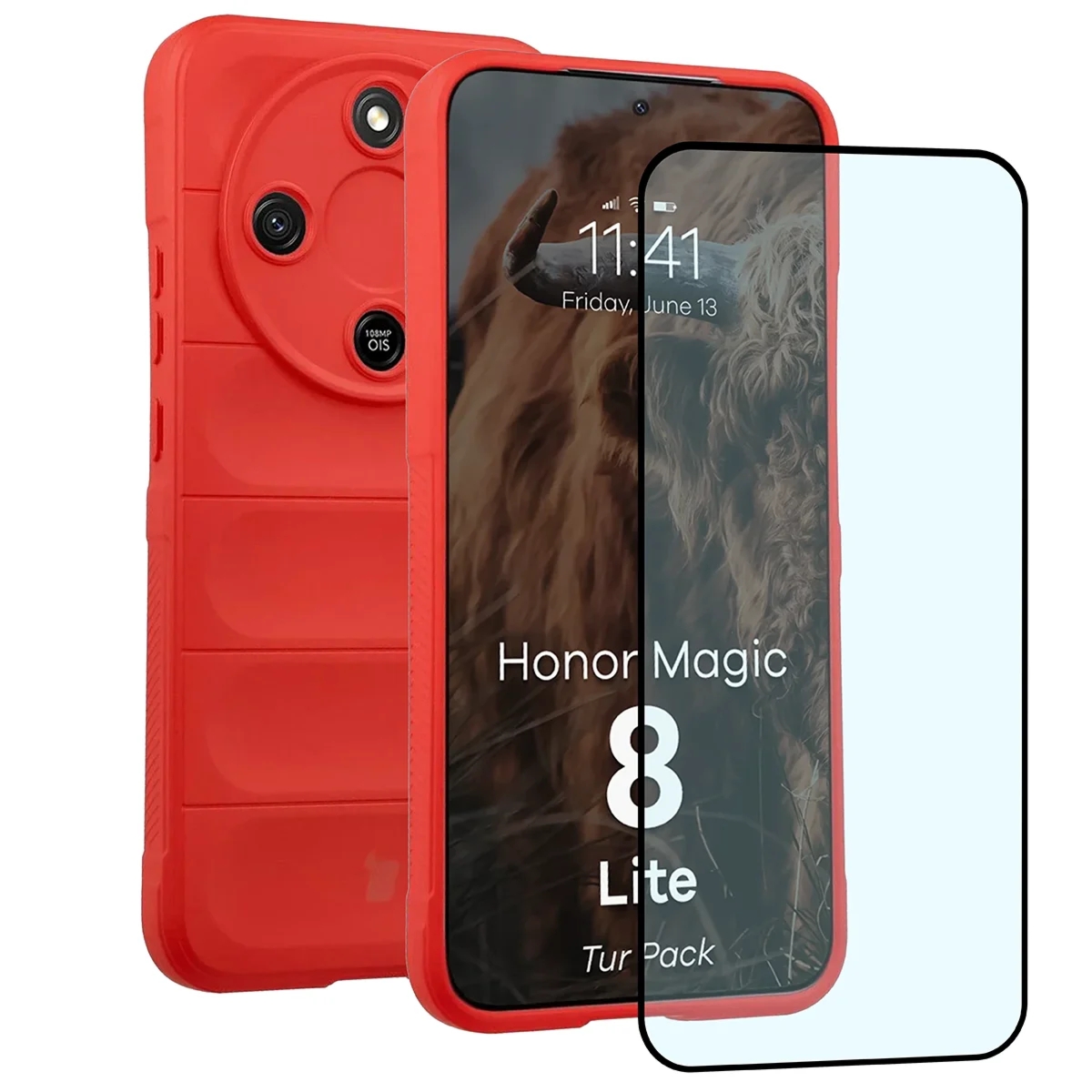 Pancerne etui + szkło hartowane Bizon Tur Pack do Honor Magic8 Lite, czerwone