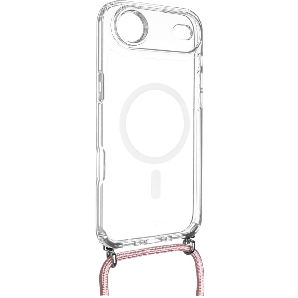 Etui FIXED MagPure Neck do MagSafe do iPhone Air, przezroczyste z różową smyczką