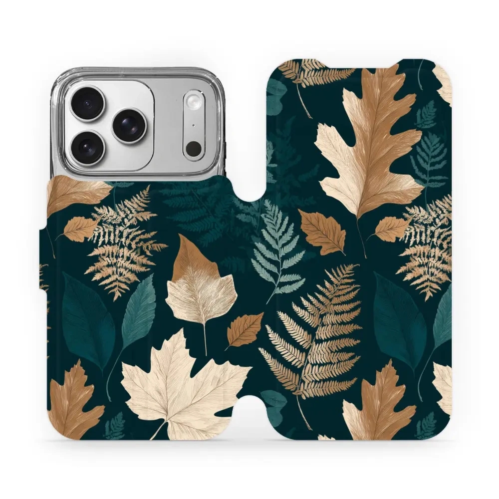 Etui z klapką do iPhone 17 Pro, Mobiwear Book, zielnik z liści i paproci