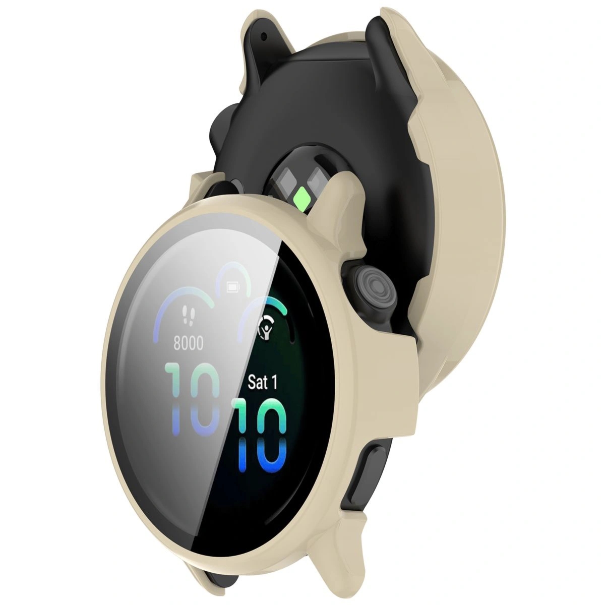 Etui ze szkłem do zegarka Bizon Case Watch Adamo do Garmin Vivoactive 6, beżowe