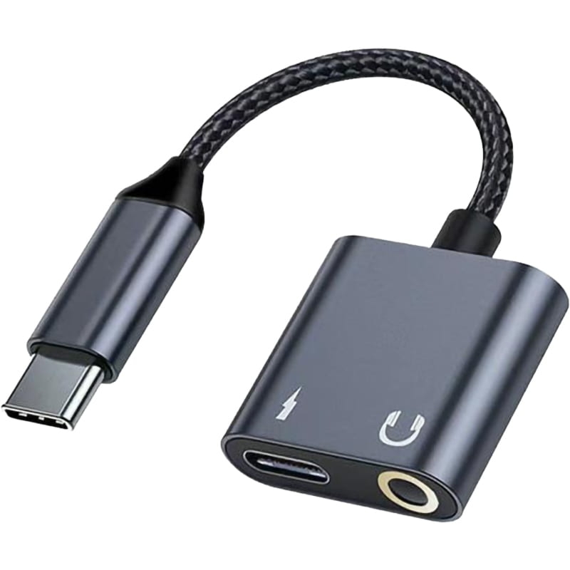 OUTLET: Adapter, przejściówka 2w1 USB-C – USB-C / Minijack 3.5mm, Beline BLNAA01, DAC, czarny