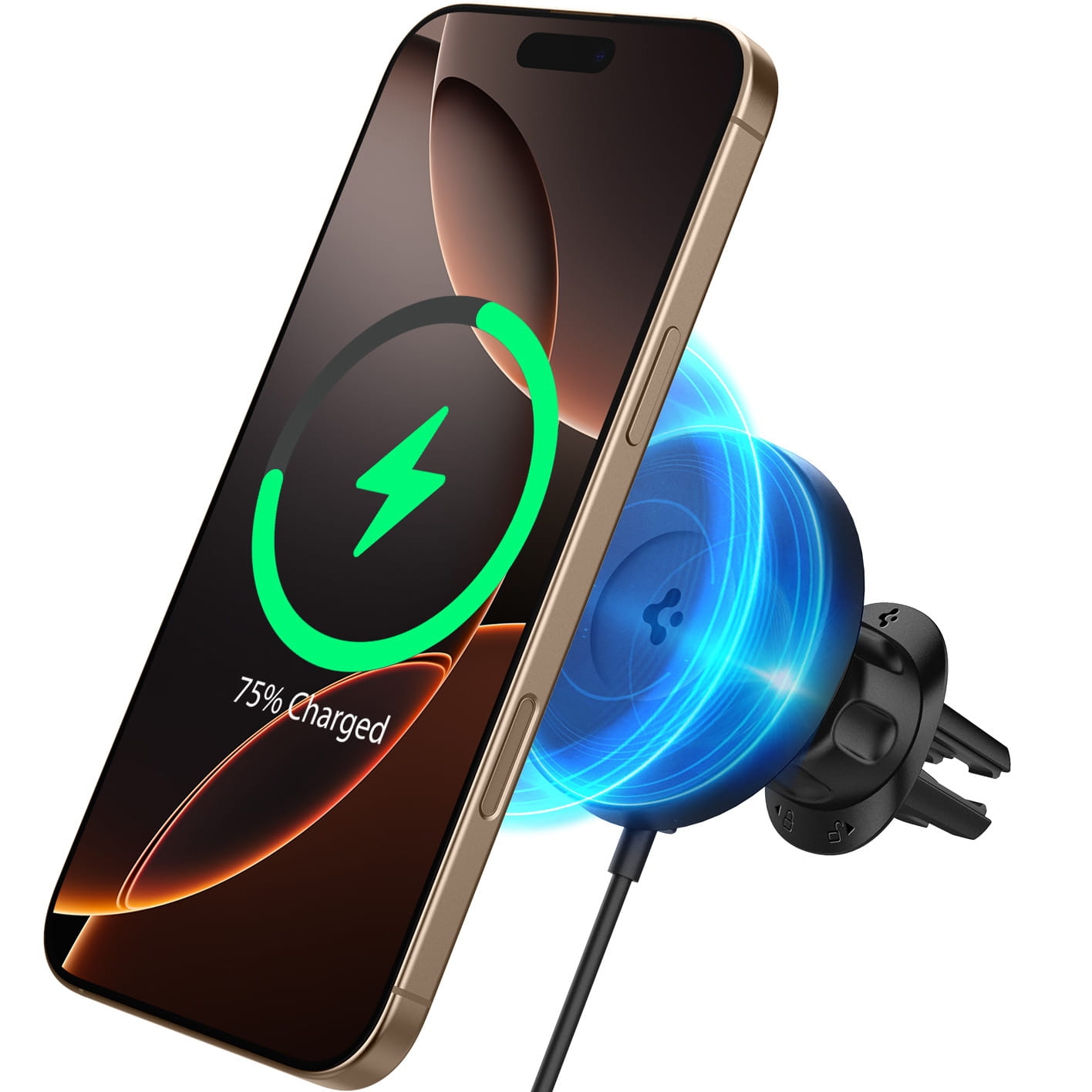 Image of Uchwyt samochodowy Spigen OneTap Pro 4 ITQ12W AirVent Clip Qi2 15W do MagSafe na kratkę nawiewu, czarny