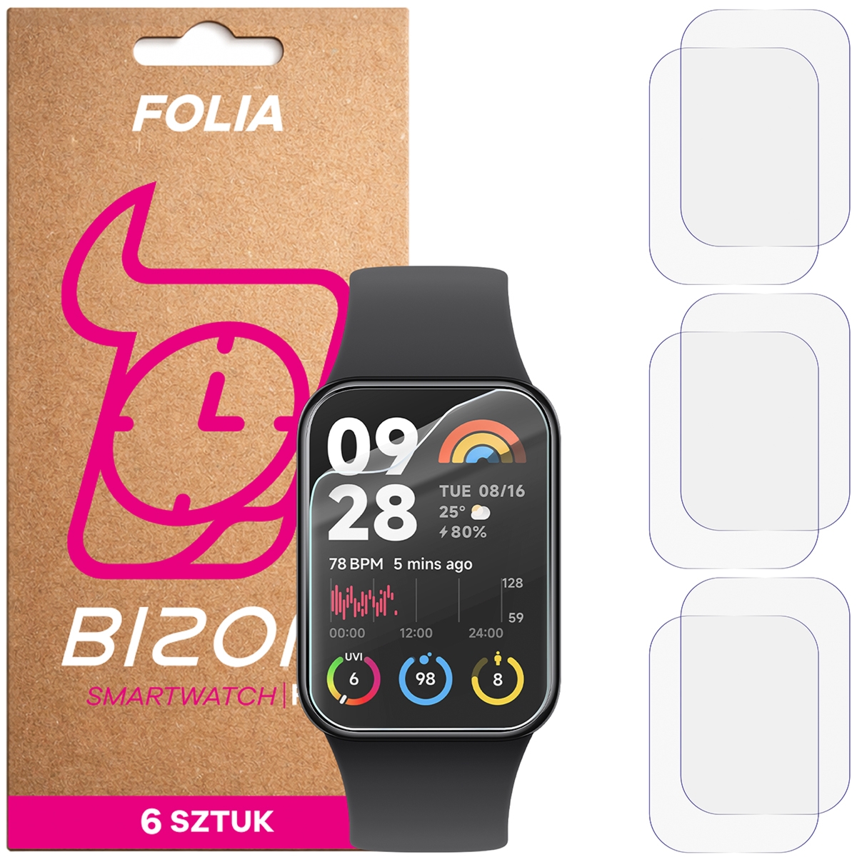 Folia ochronna na ekran zegarka Bizon Watch Film HydroFlex do Xiaomi Mi Band 8 Pro, 6 sztuk