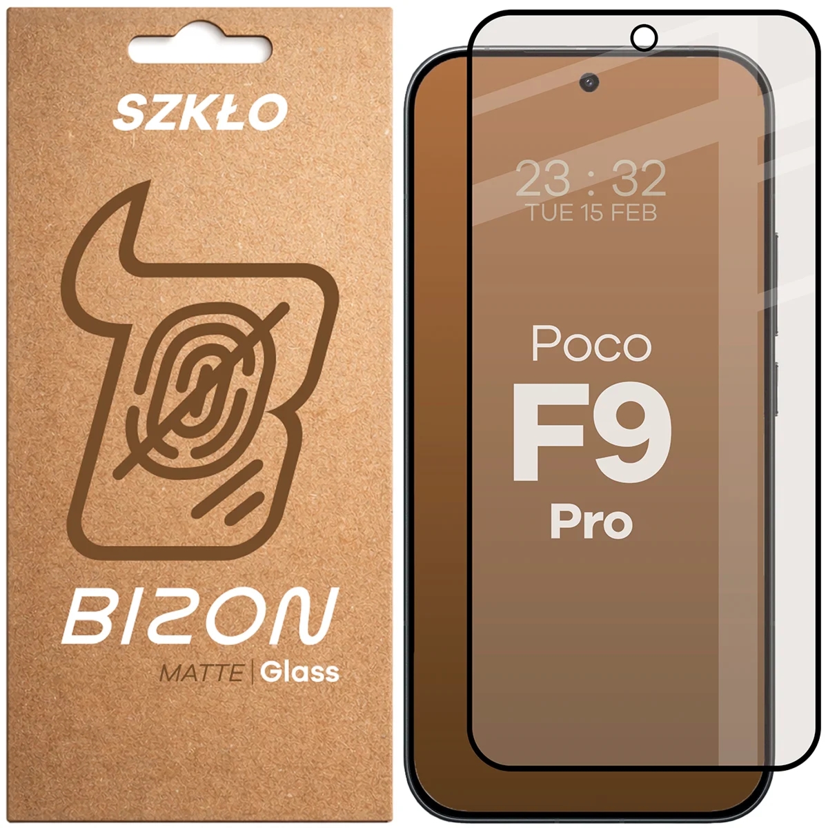 Matowe szkło hartowane Bizon Glass Matte do Xiaomi POCO F9 Pro, czarna ramka