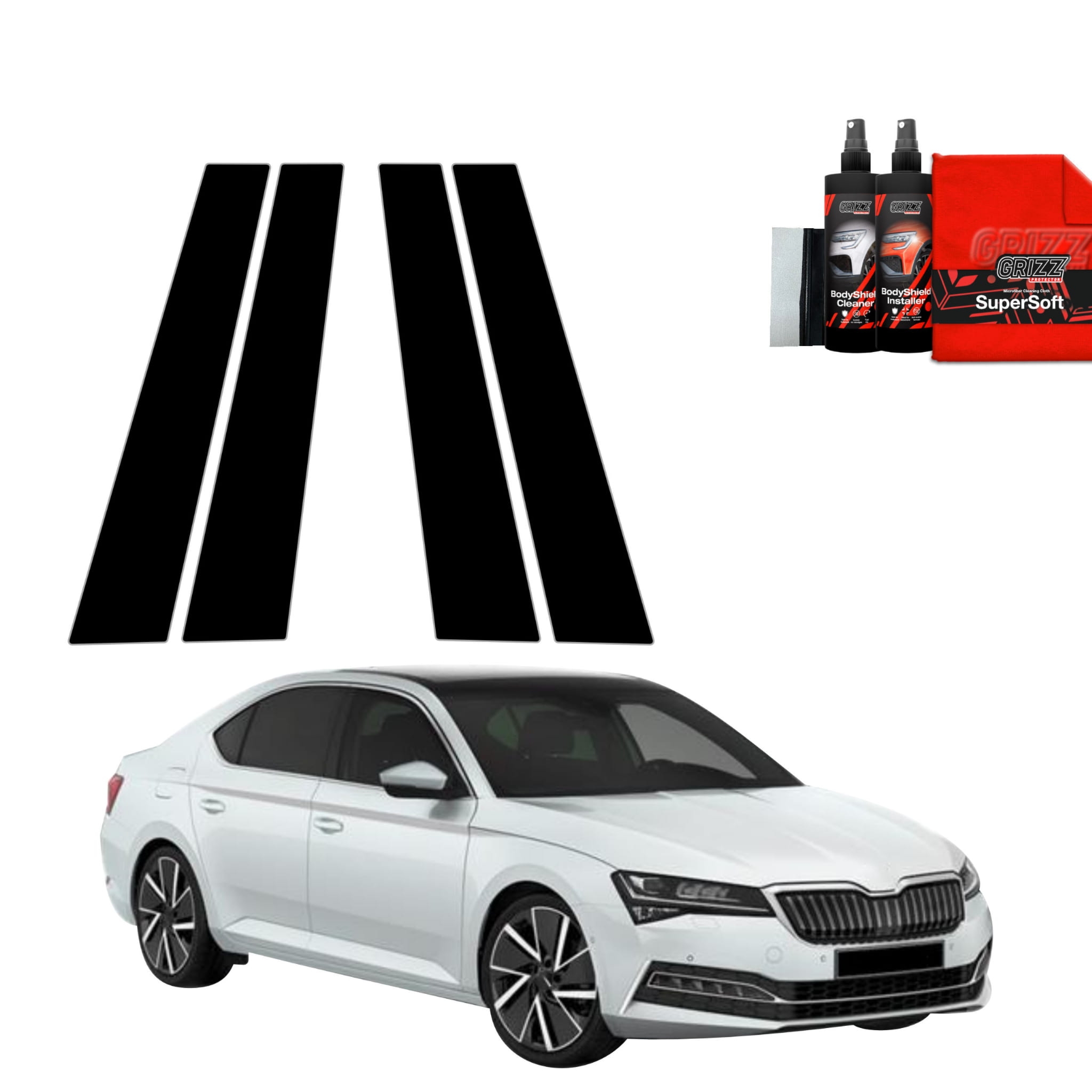 8w1 Czarna folia Grizz Protector na słupki do Skoda Superb 3 Combi (2019-2023)