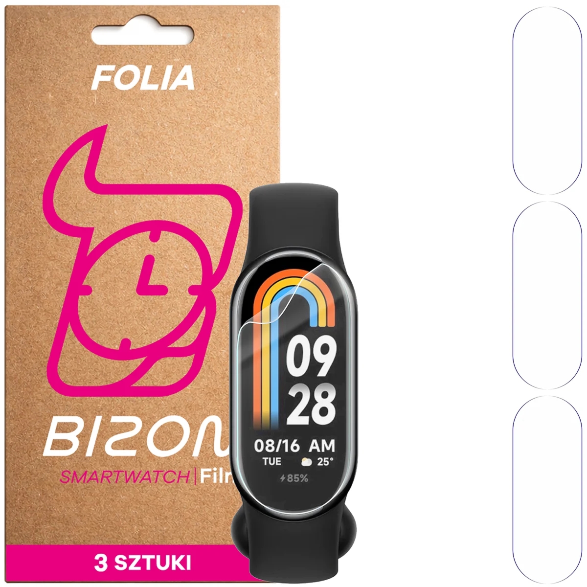 Folia ochronna na ekran zegarka Bizon Watch Film HydroFlex do Xiaomi Smart Band 8, 3 sztuki
