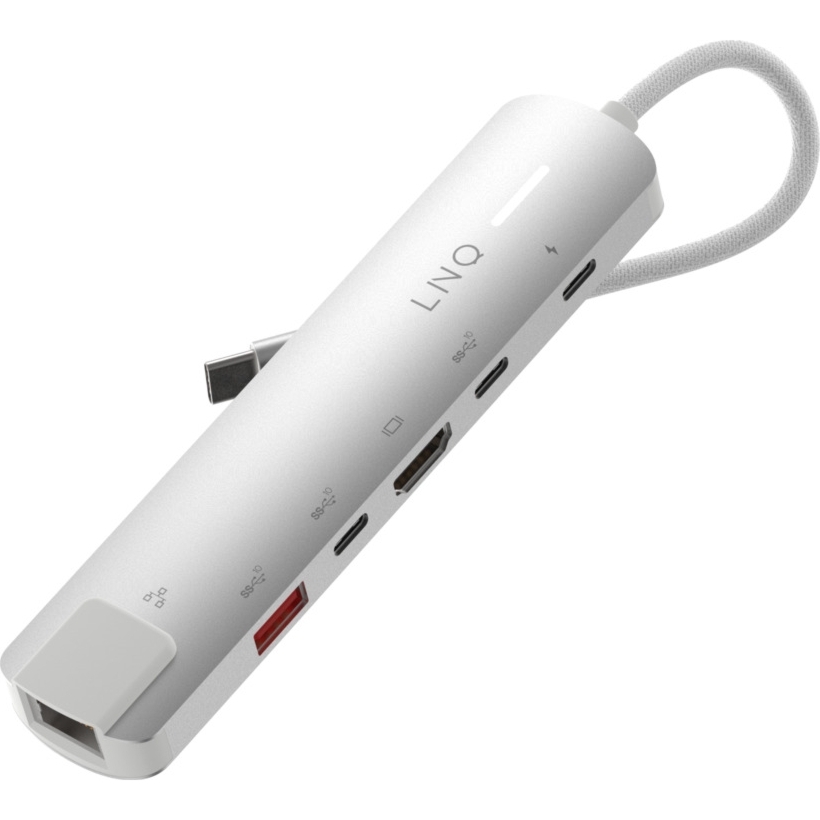 Hub USB-C LINQ powered by XTORM 6in1 Pro, HDMI 4K/60Hz, Ethernet 2,5 Gb/s, USB-C PD 140 W, USB-A/USB-C 10 Gb/s, szaro-biały