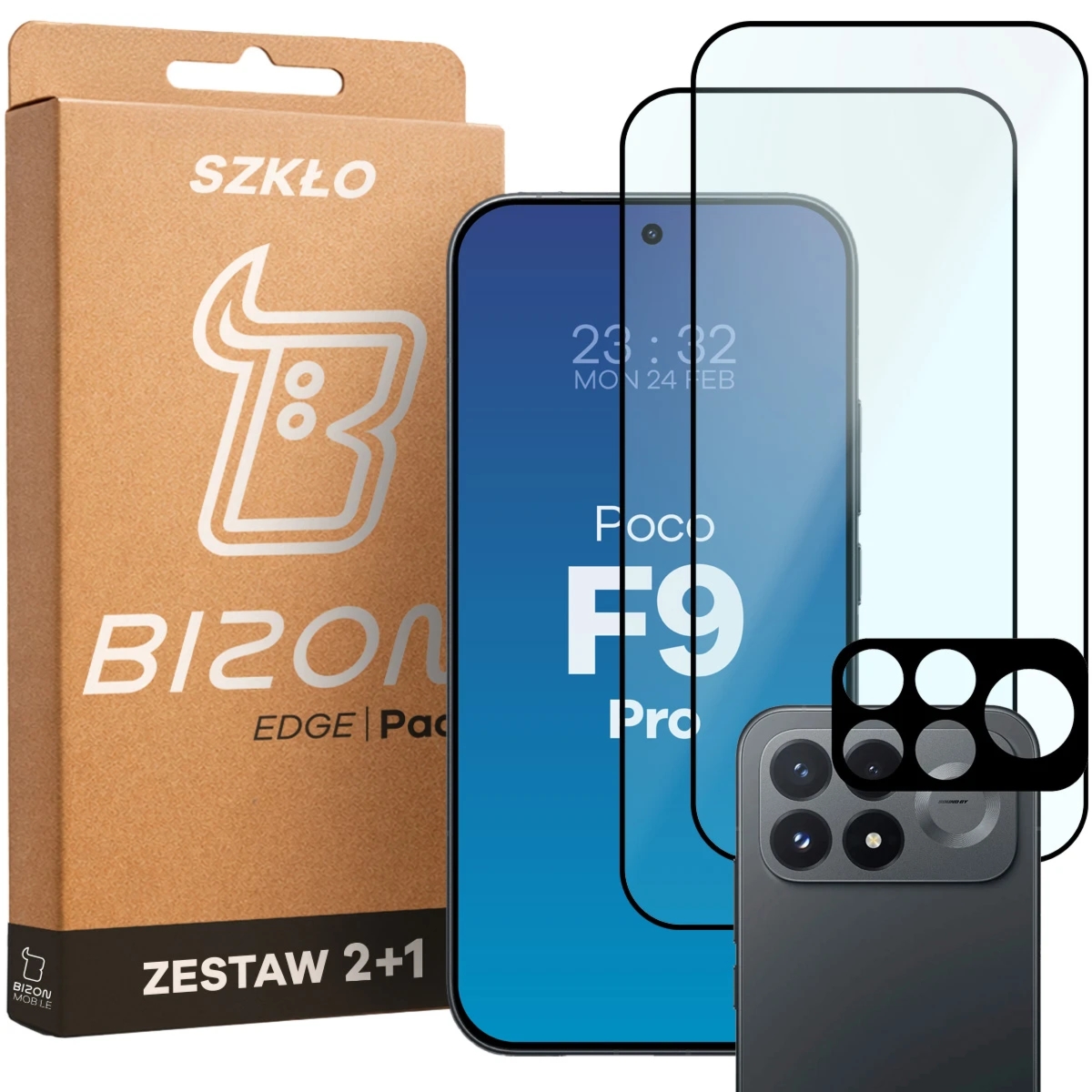 2x Szkło + szybka na aparat Bizon Glass Edge Pack do Xiaomi POCO F9 Pro