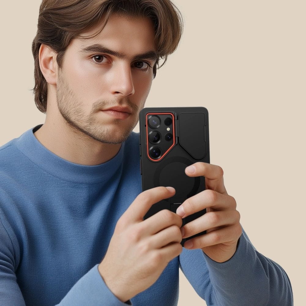 OUTLET: Etui z osłoną aparatu Tech-Protect Kevlar Aura do MagSafe do Galaxy S25 Ultra, czarne