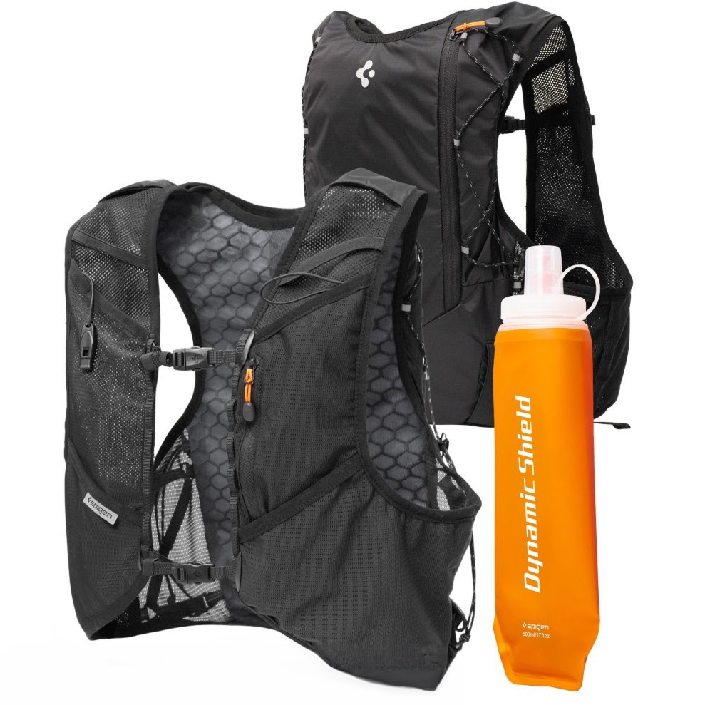 Kamizelka do biegania, Spigen A721 Dynamic Shield Running Vest Active L-XL + Soft Flask, czarna