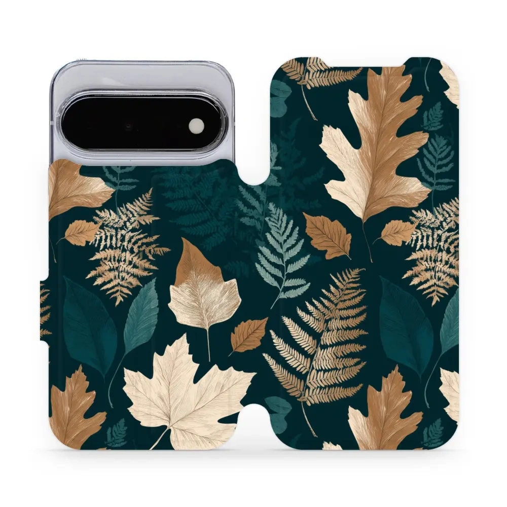 Etui z klapką do Google Pixel 11, Mobiwear Book, zielnik z liści i paproci