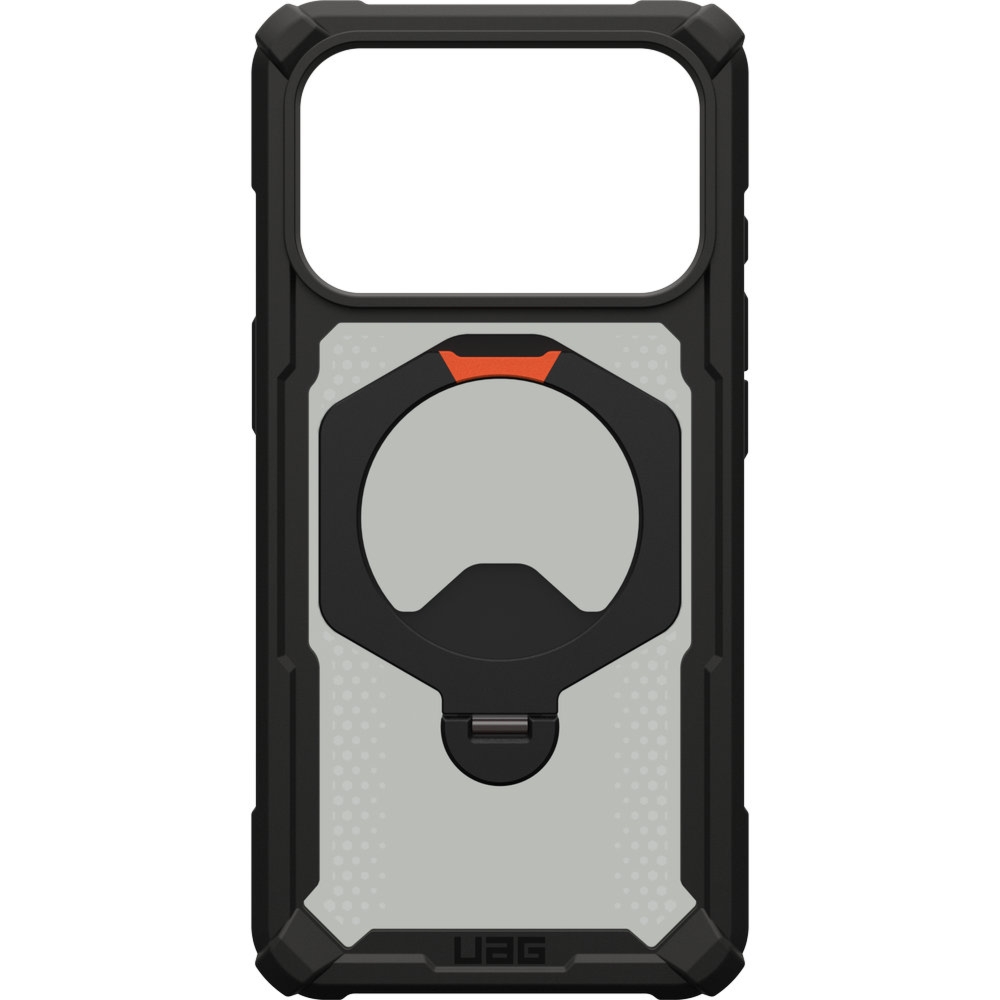 Etui pancerne z ringiem UAG Plasma XTE 360 do MagSafe do iPhone 18 Pro / 17 Pro, półprzezroczysto-czarne z pomarańczowym elementem
