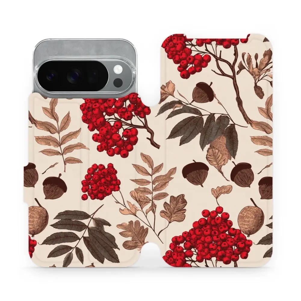Etui z klapką do Google Pixel 10 Pro, Mobiwear Book, jarzębina na ecru