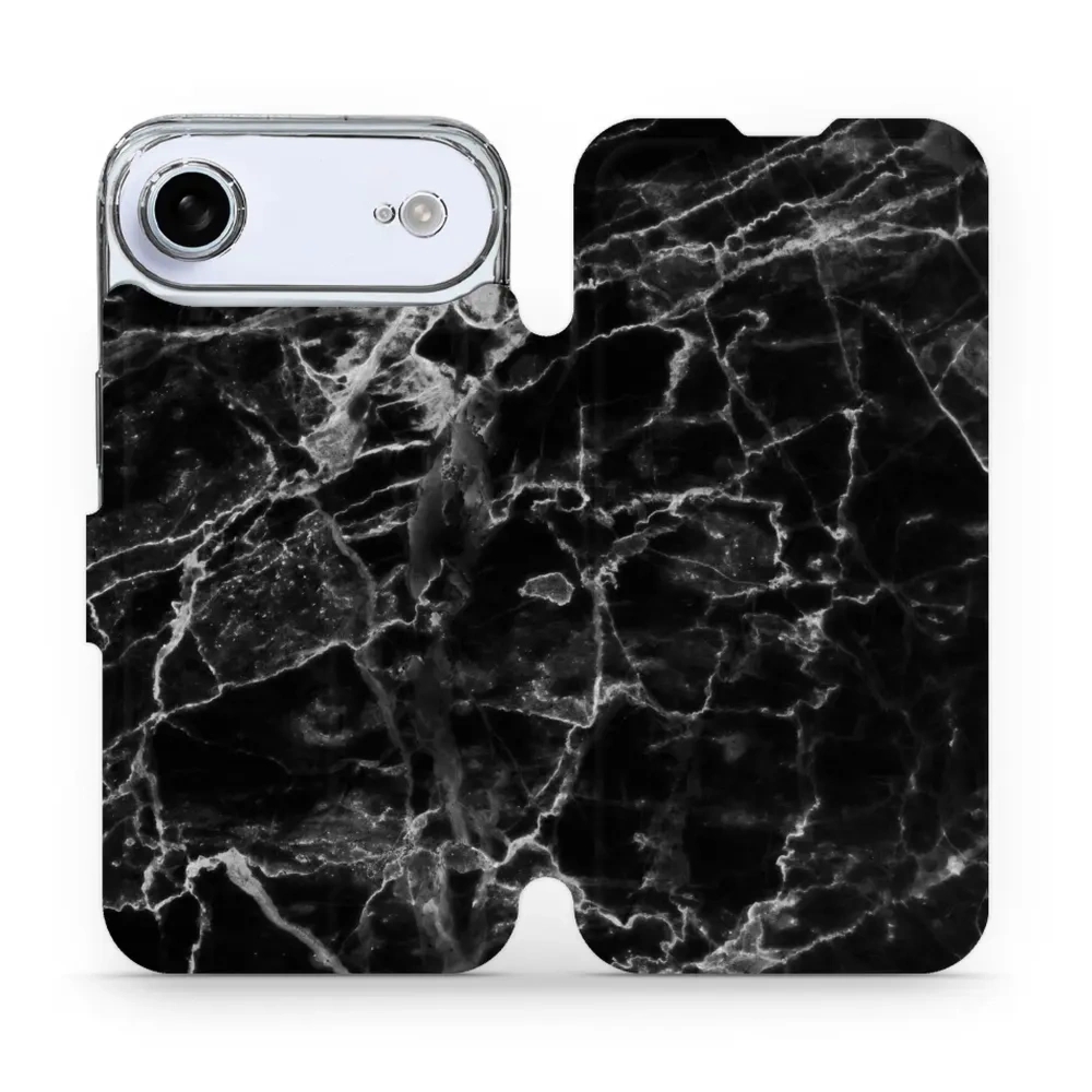 Etui z klapką do iPhone Air, Mobiwear Book, czarny marmur