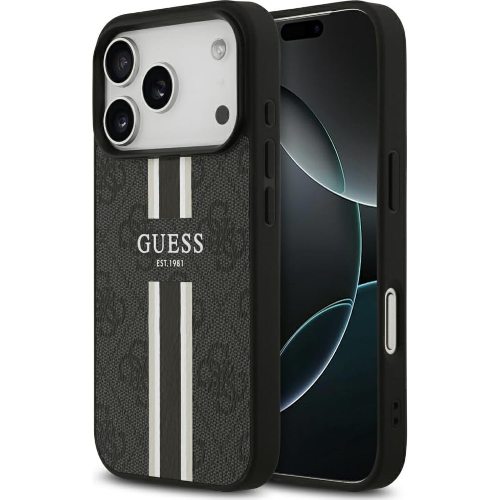 Etui Guess Hardcase 4G Printed Stripes do MagSafe do iPhone 17 Pro Max, czarne