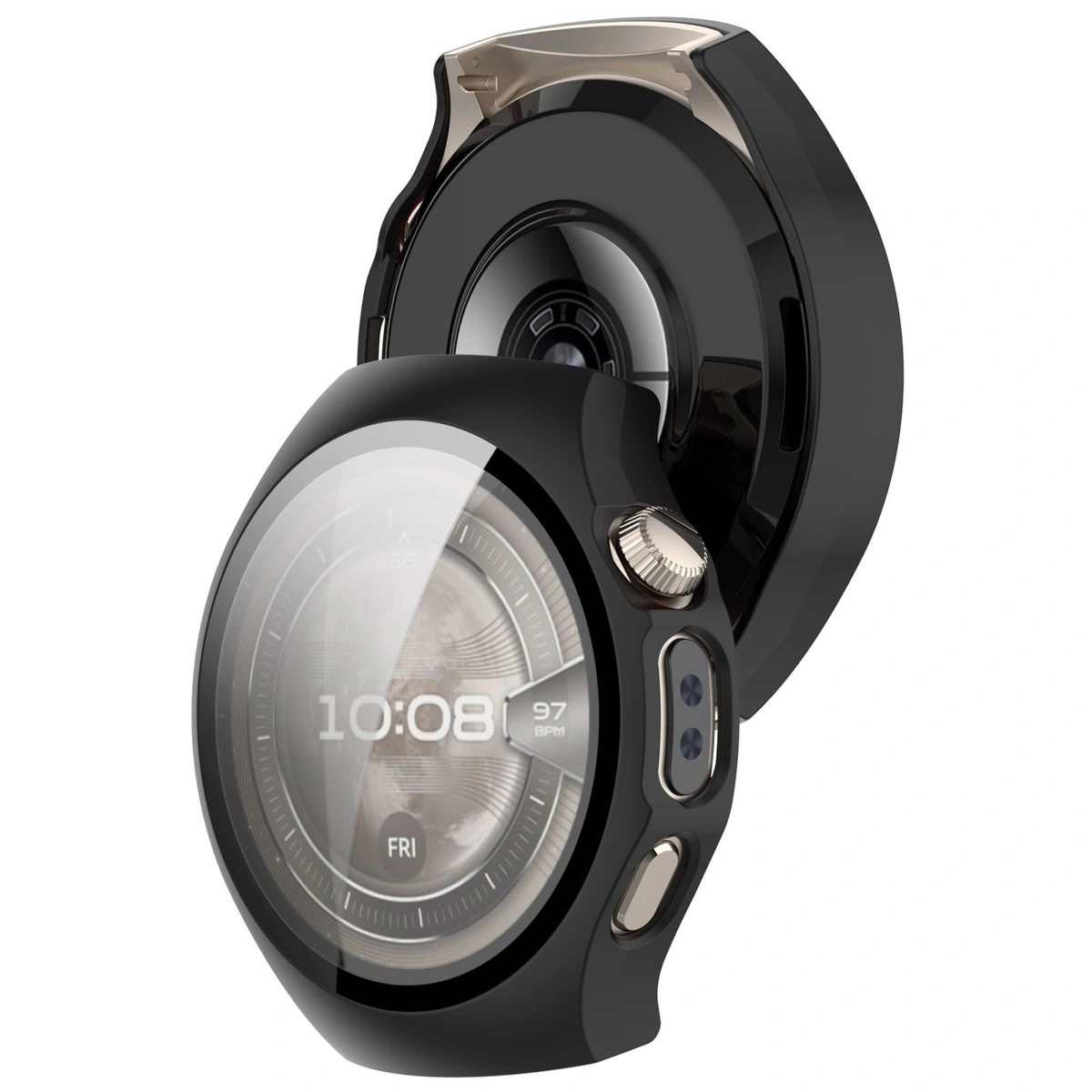 Etui ze szkłem do zegarka Bizon Case Watch Adamo do Huawei Watch 5 46 mm, czarne matowe