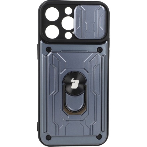 Image of Etui Bizon Case Camshield Card Slot Ring do iPhone 14 Pro Max, szare