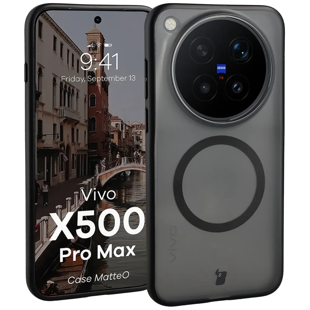 Etui z pierścieniem magnetycznym Bizon Case MatteO do Vivo X500 Pro Max, czarne-matowe