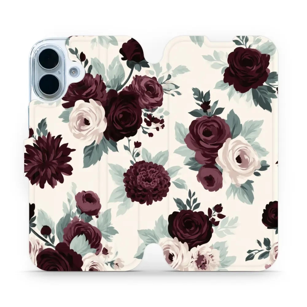 Etui z klapką do iPhone 17, Mobiwear Book, róże z szałwią na kremie