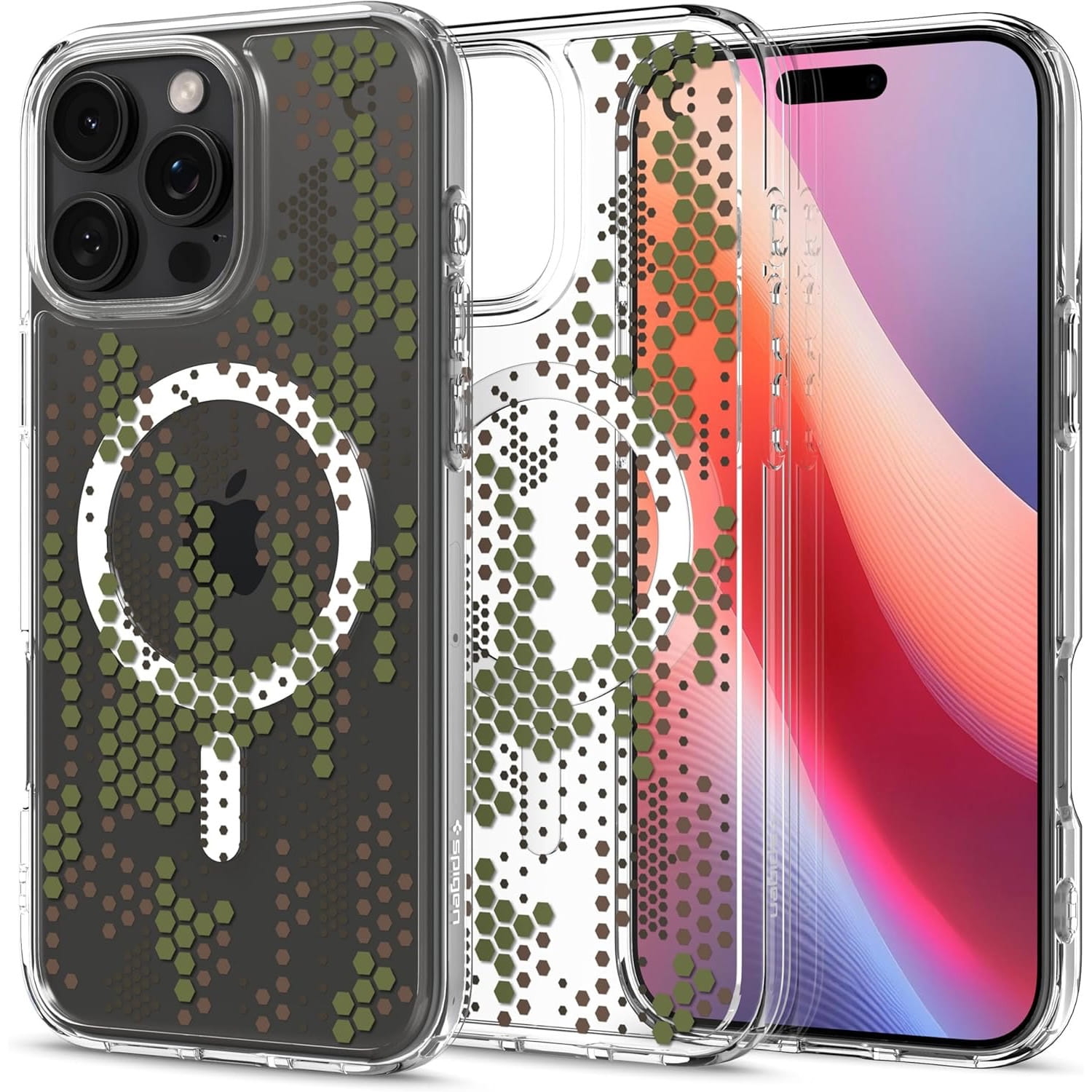 Image of Etui Spigen Ultra Hybrid Mag do MagSafe do iPhone 16 Pro Max, przezroczysto-wzorzyste (Digital Camo)