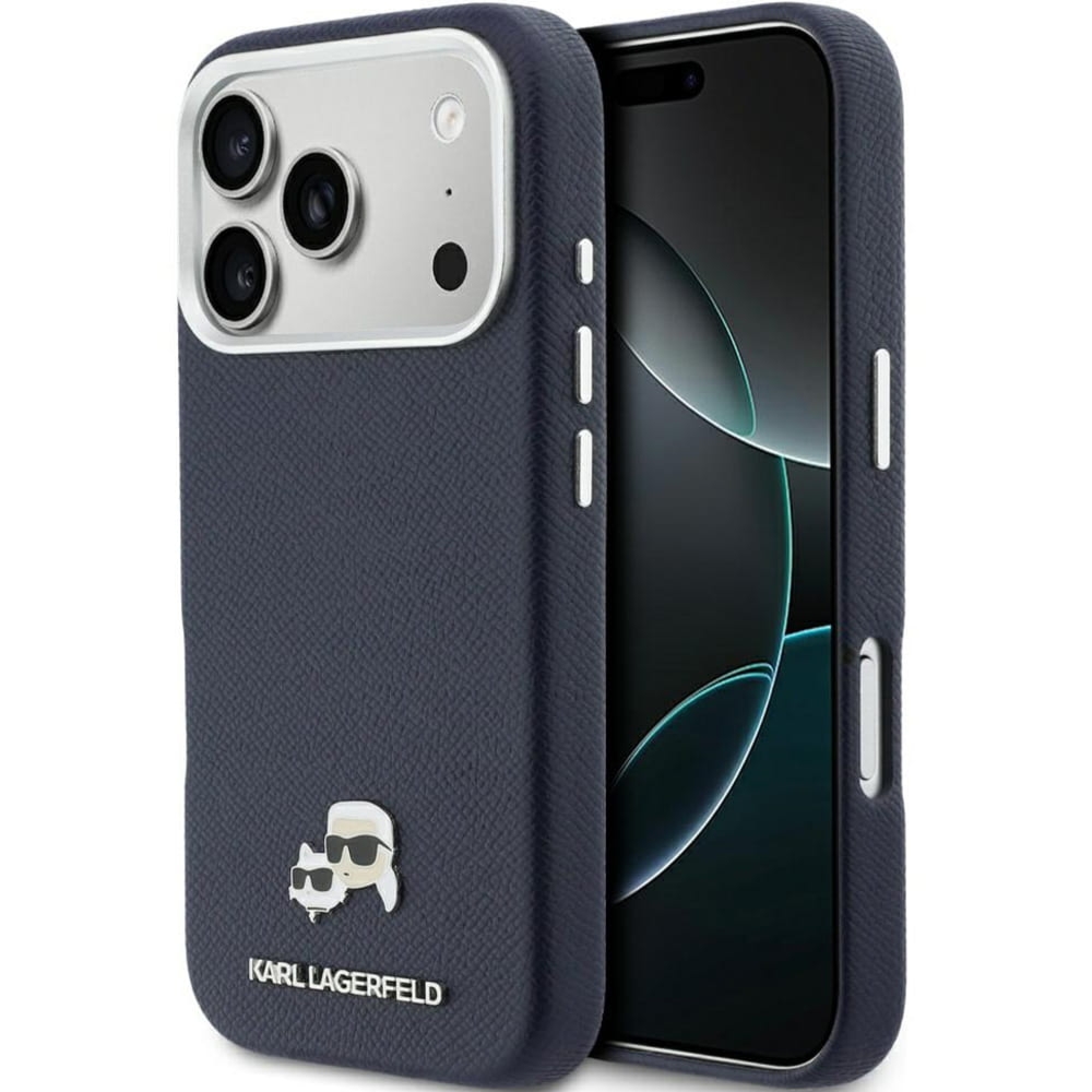 OUTLET: Etui Karl Lagerfeld HardCase Karl and Choupette Head Pin Saffiano do MagSafe do iPhone 18 Pro Max / 17 Pro Max, granatowe
