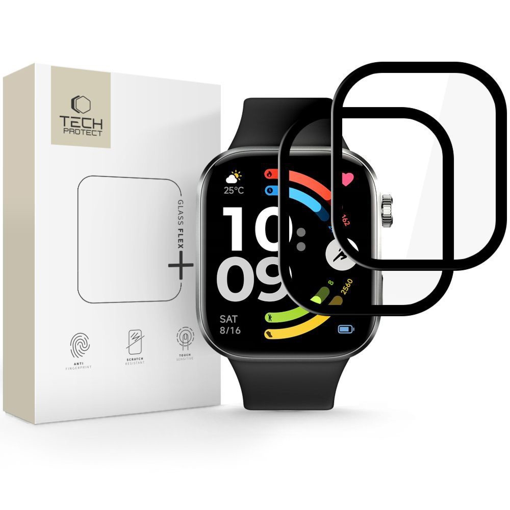 Szkło hybrydowe Tech-Protect Glass Flex+ do Xiaomi Redmi Watch 6, 2 sztuki, przezroczyste z czarną ramką