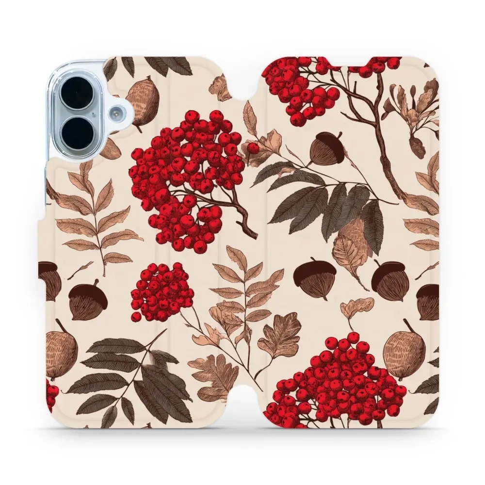 Etui z klapką do iPhone 17, Mobiwear Book, jarzębina na ecru