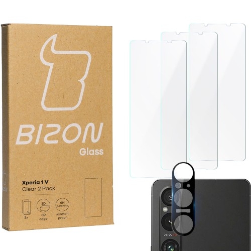 Image of 3x Szkło + szybka na aparat BIZON Clear 2 Pack do Xperia 1 V