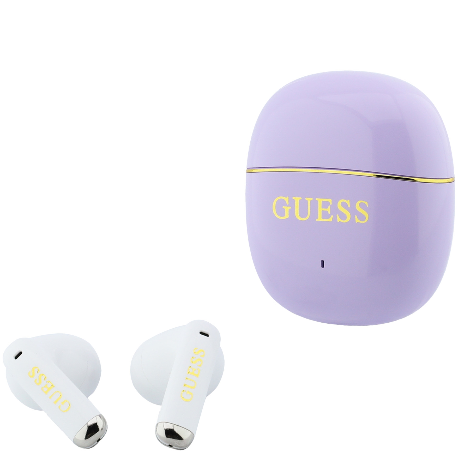 Bezprzewodowe słuchawki dokanałowe Guess Glossy Gold Line Classic Bluetooth 5.4, fioletowe