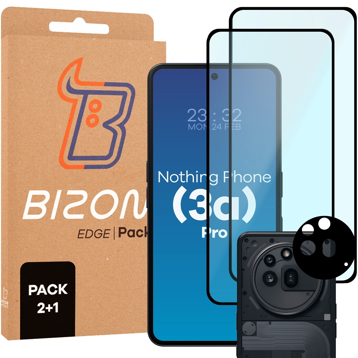 Image of 2x Szkło + szybka na aparat Bizon Edge 2 Pack do Nothing Phone (3a) Pro