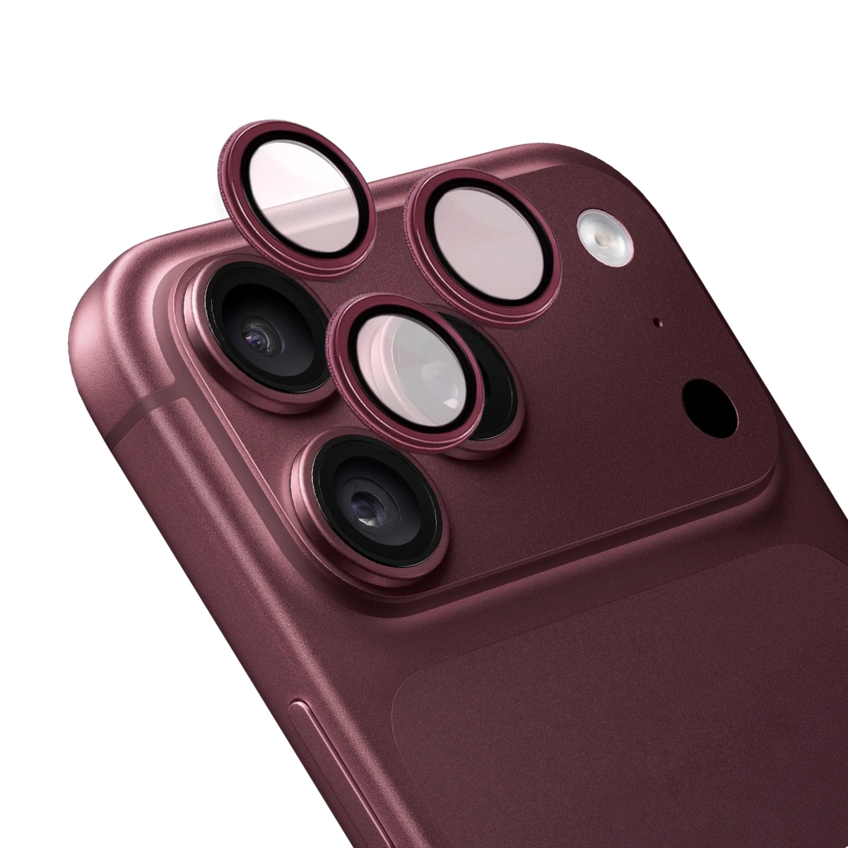 Szkło na aparat z aplikatorem Bizon Glass Snap Lens do iPhone 18 Pro / 18 Pro Max, 1 zestaw, burgundowa ramka