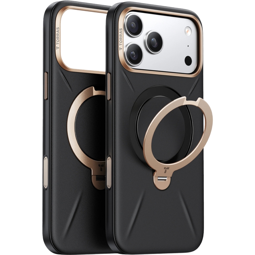 Skórzane etui z podstawką Torras Ostand Q3 VegSkin do MagSafe do iPhone 18 Pro Max / 17 Pro Max, czarne
