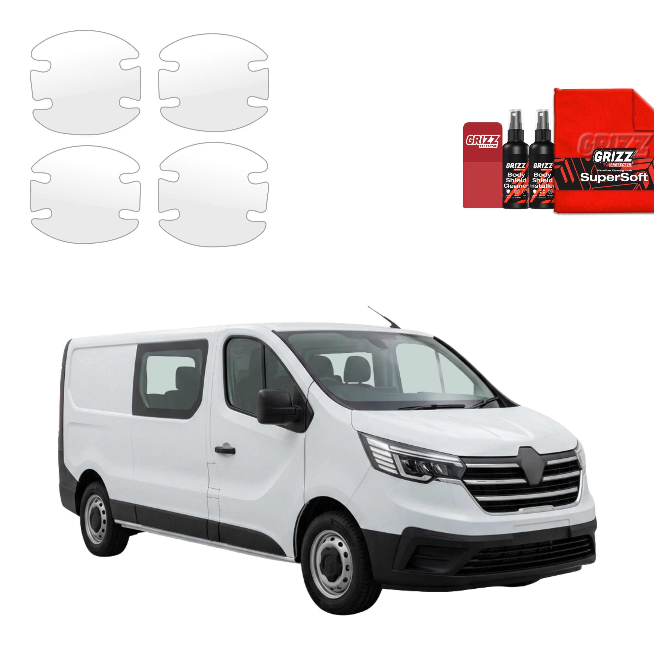 4w1 Bezbarwna folia ochronna Grizz Protector pod klamki Renault Trafic 3 Facelift (2020-2026)