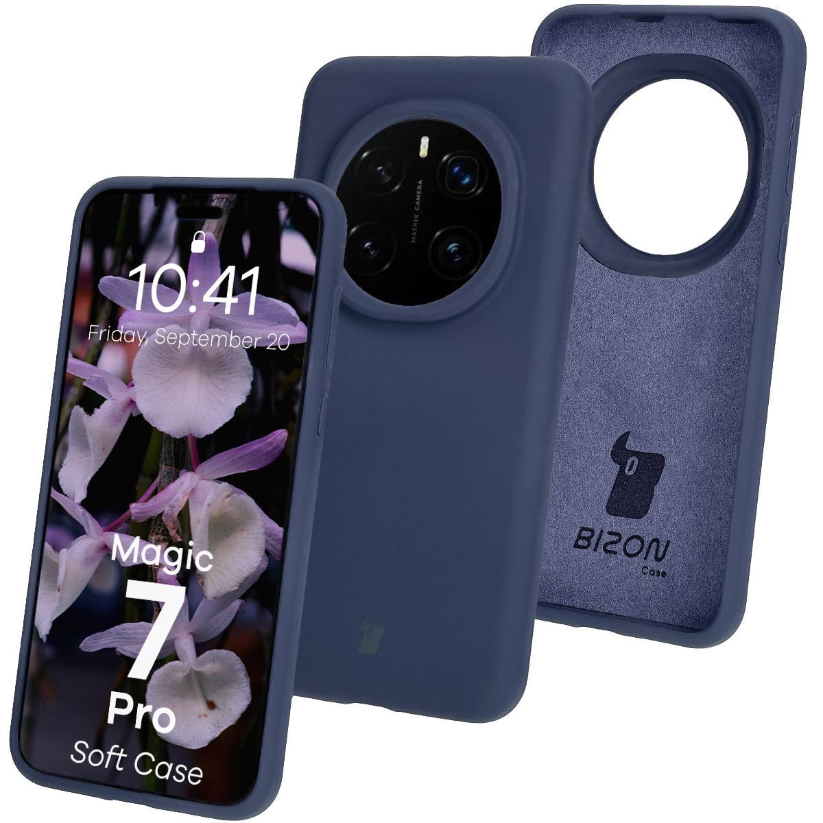 Image of Silikonowe etui Bizon Soft Case do Honor Magic7 Pro, ciemnoniebieskie