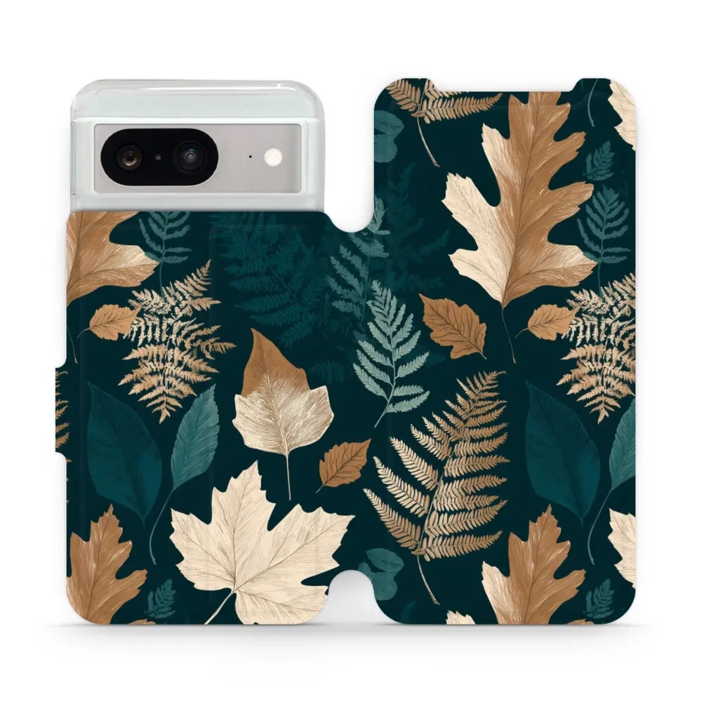 Etui z klapką do Google Pixel 8, Mobiwear Book, zielnik z liści i paproci