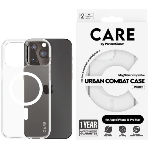 Image of Etui CARE by PanzerGlass Urban Combat Case MagSafe do iPhone 15 Pro Max, przezroczyste z białym