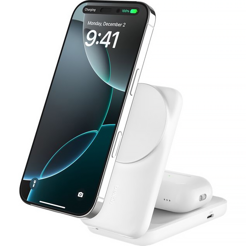 OUTLET: Ładowarka indukcyjna Belkin UltraCharge 2in1 Foldable Magnetic Charger, Qi2 25W + ładowarka sieciowa i kabel USB-C, biała