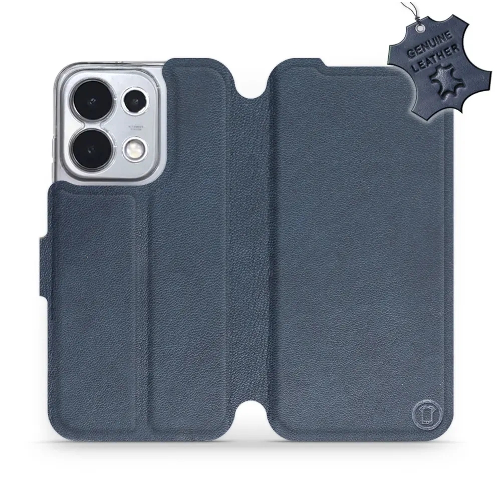 Etui z naturalnej skóry do Oppo Reno16 Pro 5G, Mobiwear Leather, granatowe