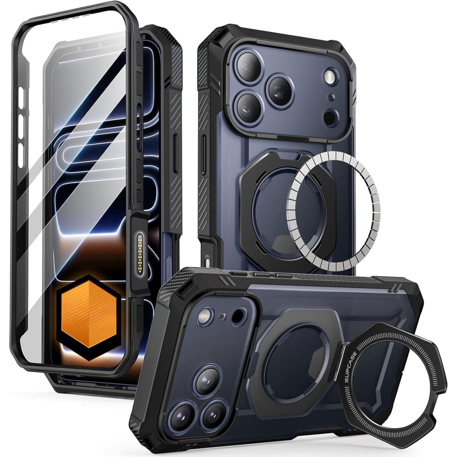 Etui pancerne + szkło 9H Supcase UB Grip Pro Mag SPG (CC) do MagSafe do iPhone 17 Pro, czarno-przezroczyste