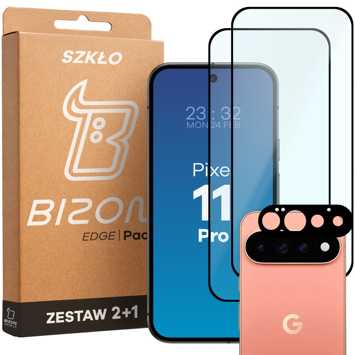2x Szkło + szybka na aparat Bizon Glass Edge Pack do Google Pixel 11 Pro