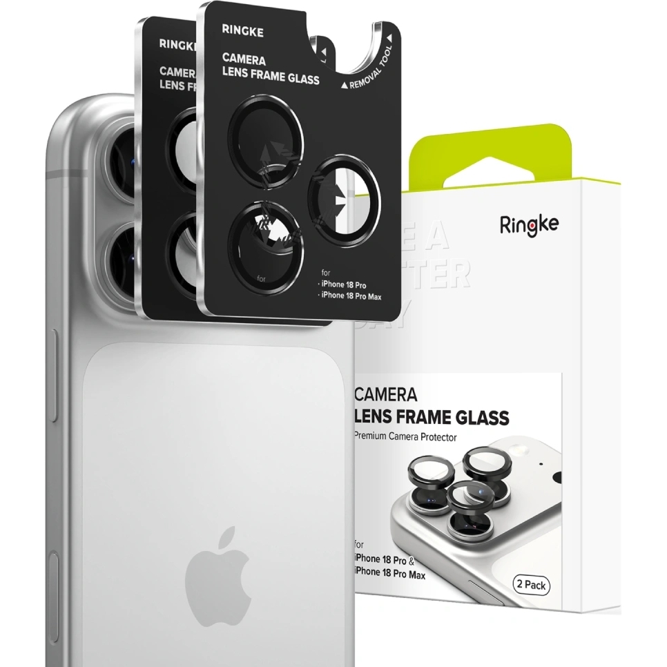 Nakładki na aparat Ringke Camera Lens Frame Glass do iPhone 18 Pro / 18 Pro Max, 2-Pack, czarne